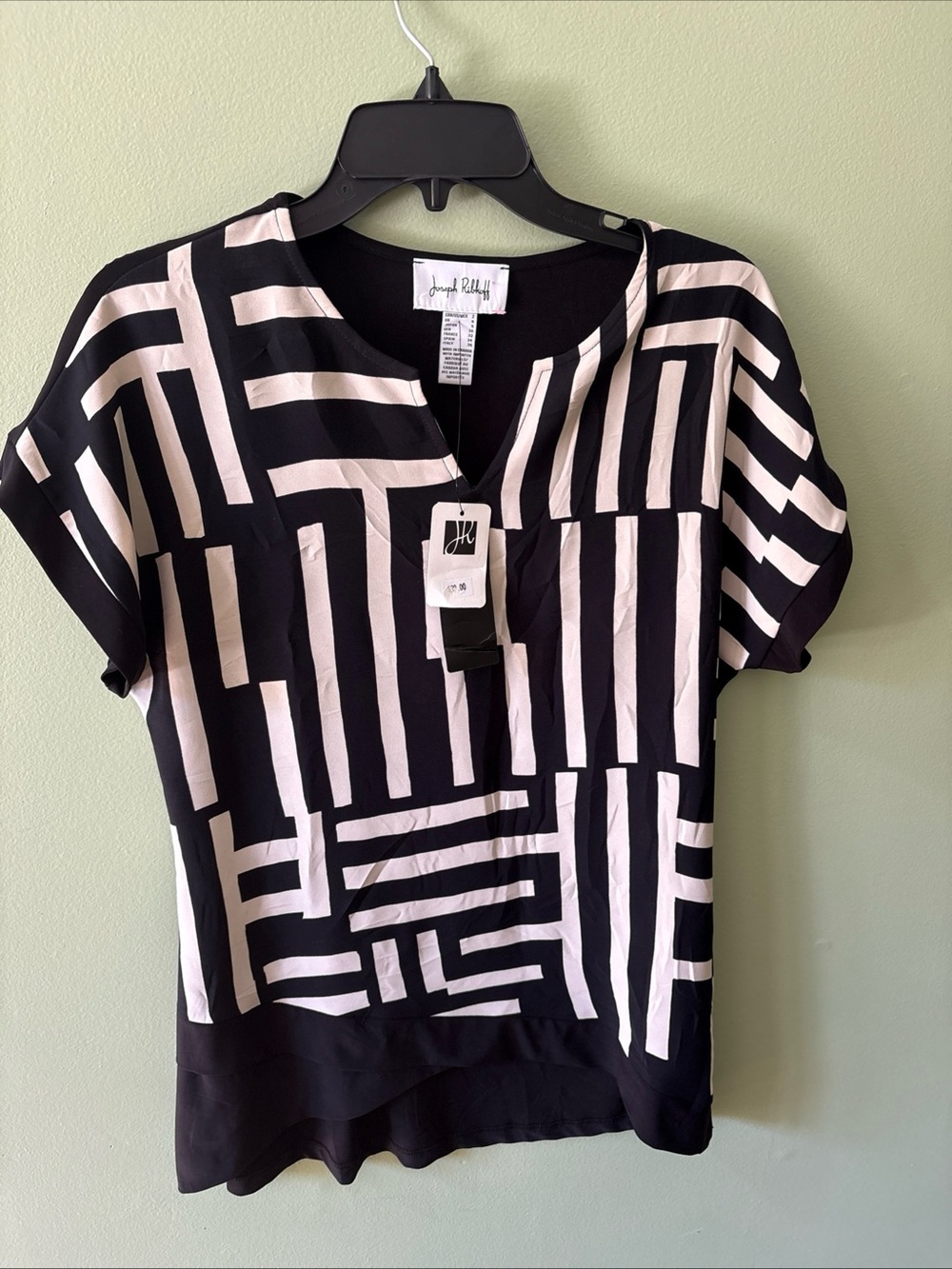 Joseph Ribkoff 231157 Black & Beige Abstract Geometric Print Blouse 2
